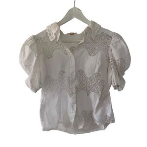 White Lace Puff-Sleeve Blouse - Women's